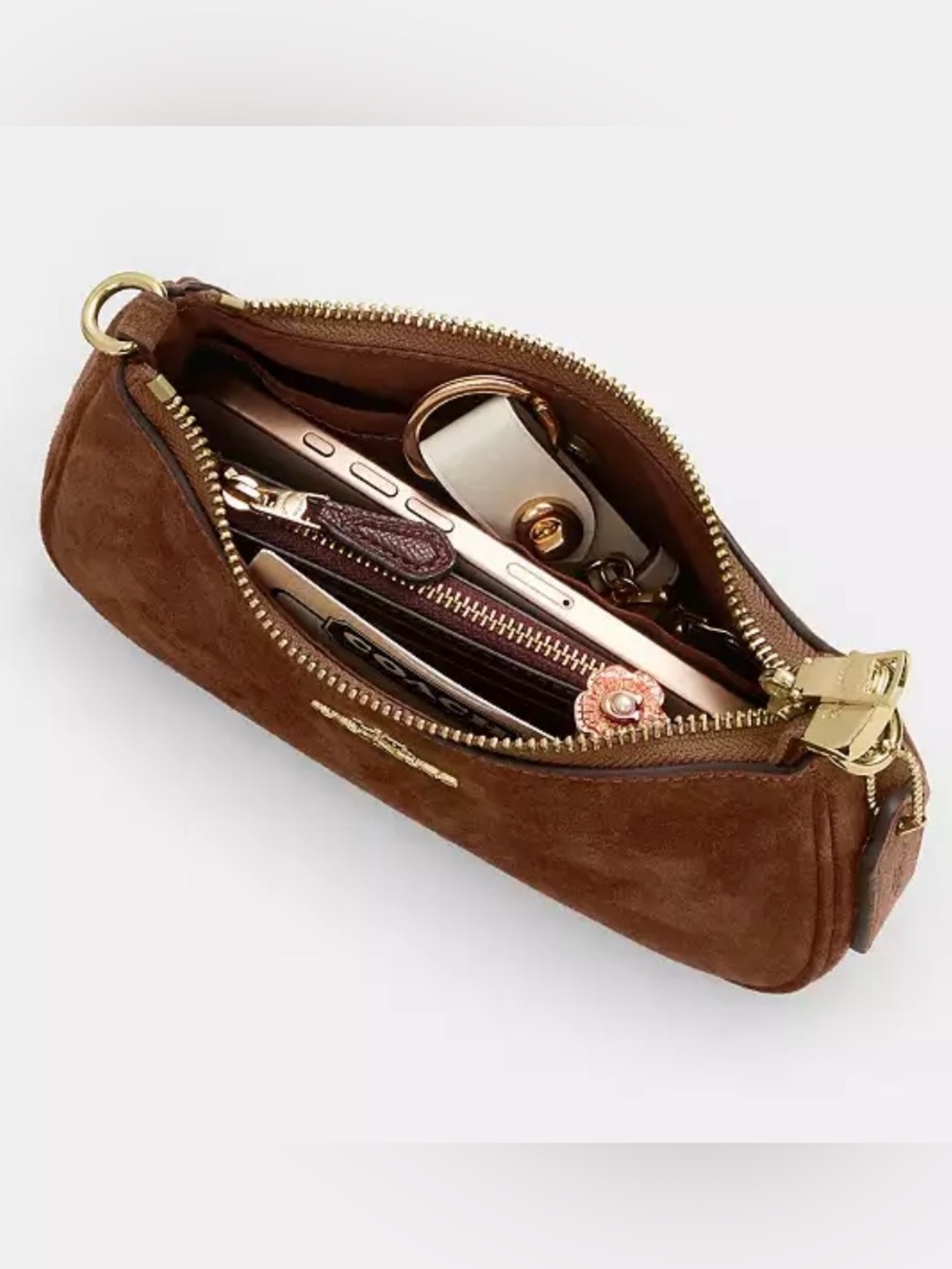 Coach Brown Suede Shoulder Bag with Gold Hardware - Picture 4 of 11